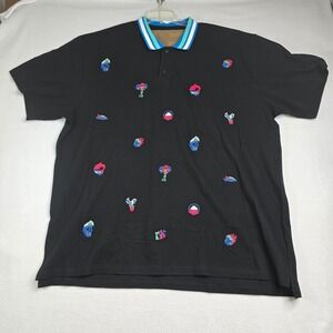 Pink Dolphin Mens 4XL Black Short Sleeve Graphic Polo Shirt Legends At Our Craft